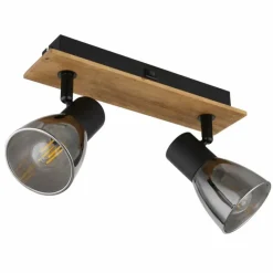 Suspension Verre Fumé-Luminaires Globo Lighting Applique murale Globo CLAUDE Bois foncé, Noir, 2 lumières