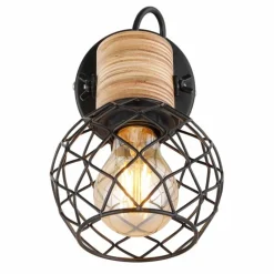 Lampes En Bois-Luminaires Globo Lighting Applique murale Globo LACKY Bois clair, Noir, 1 lumière