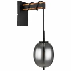 Suspension Verre Fumé-Luminaires Globo Lighting Applique murale Globo LOREY Bois foncé, Noir, 1 lumière