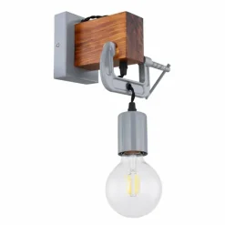 Lampes En Bois-Luminaires Globo Lighting Applique murale Globo LUDI Gris, Bois foncé, 1 lumière