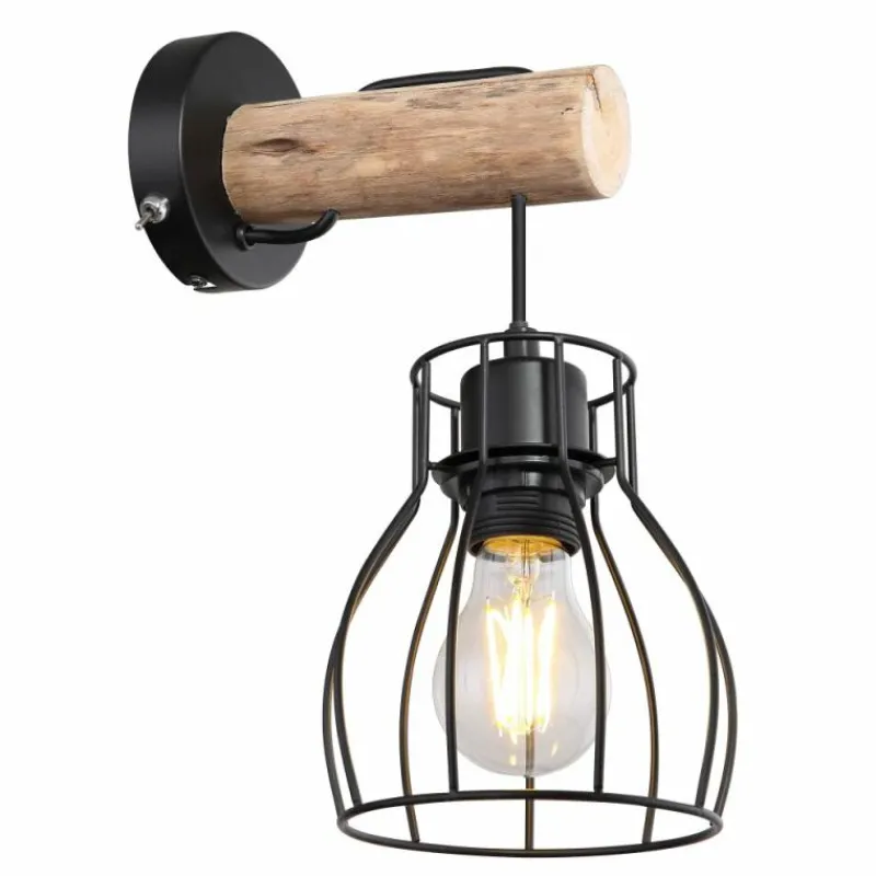 Luminaires Scandinaves-Luminaires Globo Lighting Applique murale Globo MINA Bois clair, Noir, 1 lumière