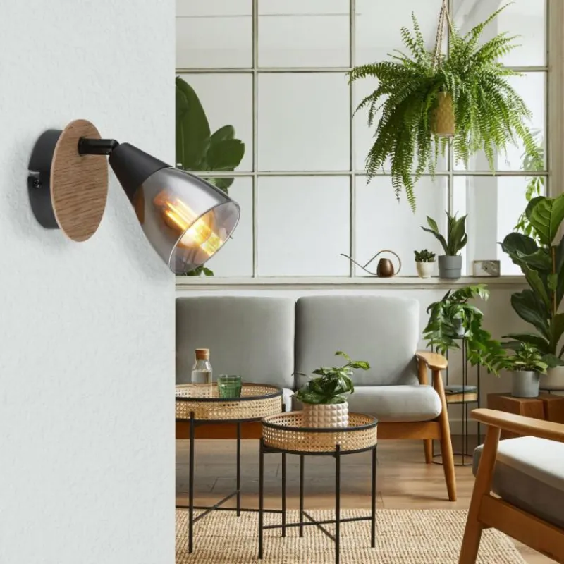 Suspension Verre Fumé-Luminaires Globo Lighting Applique murale Globo MUBBY Noir, 1 lumière