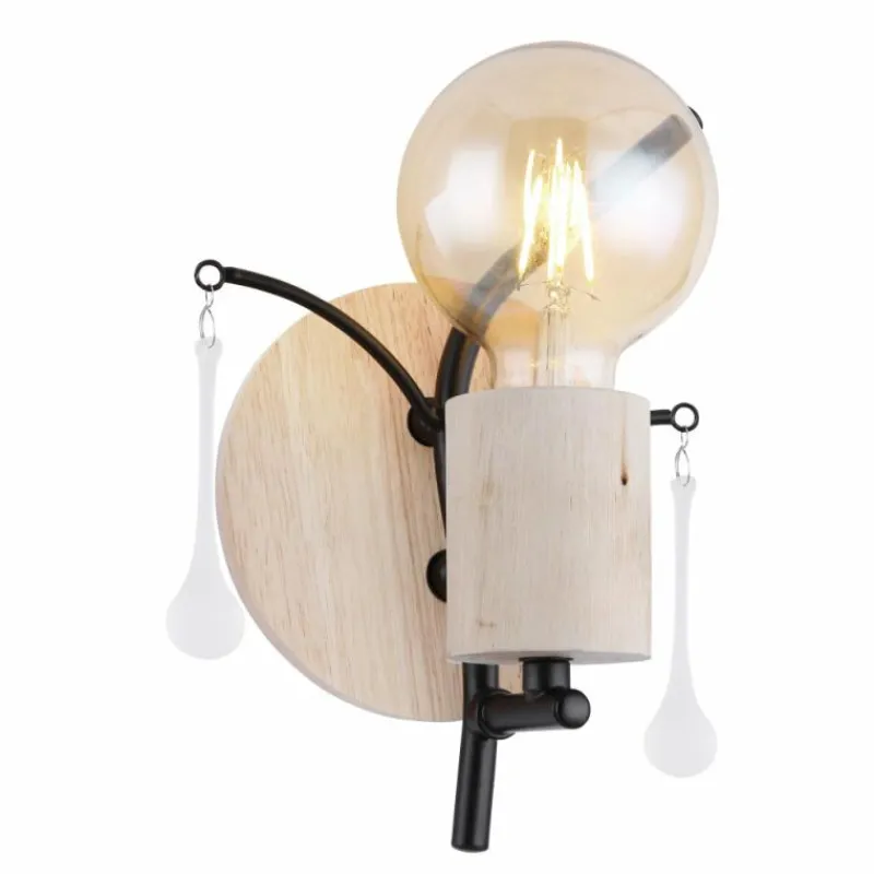 Luminaires Scandinaves-Luminaires Globo Lighting Applique murale Globo NOLE Bois clair, Noir, 1 lumière