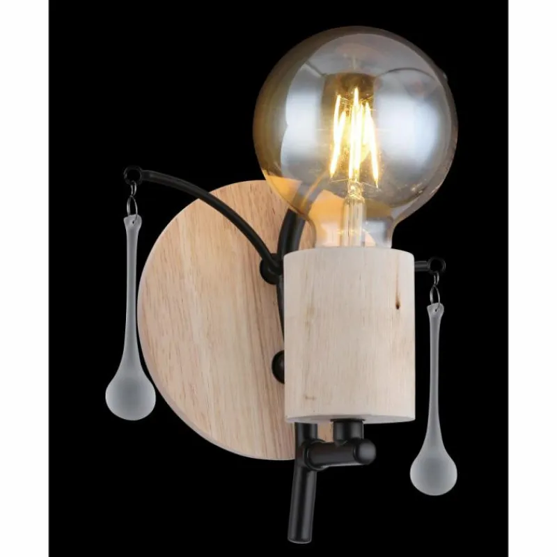 Luminaires Scandinaves-Luminaires Globo Lighting Applique murale Globo NOLE Bois clair, Noir, 1 lumière