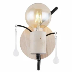 Luminaires Scandinaves-Luminaires Globo Lighting Applique murale Globo NOLE Bois clair, Noir, 1 lumière