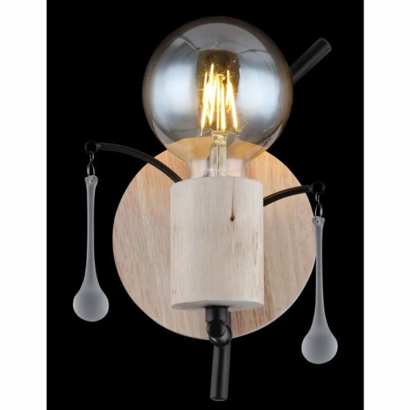 Luminaires Scandinaves-Luminaires Globo Lighting Applique murale Globo NOLE Bois clair, Noir, 1 lumière