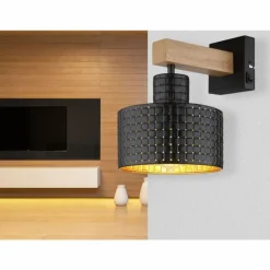Lampes En Bois-Luminaires Globo Lighting Applique murale Globo RIELLY Couleur bois, Noir, 1 lumière