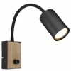 Lampes En Bois-Luminaires Globo Lighting Applique murale Globo ROBBY Couleur bois, Noir, 1 lumière