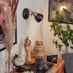 Lampes Industrielles-hofstein Applique murale Gralingen Nickel mat, Noir, Blanc, 1 lumière