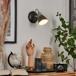 Lampes Industrielles-hofstein Applique murale Gralingen Nickel mat, Noir, Blanc, 1 lumière