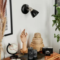 Lampes Industrielles-hofstein Applique murale Gralingen Nickel mat, Noir, Blanc, 1 lumière