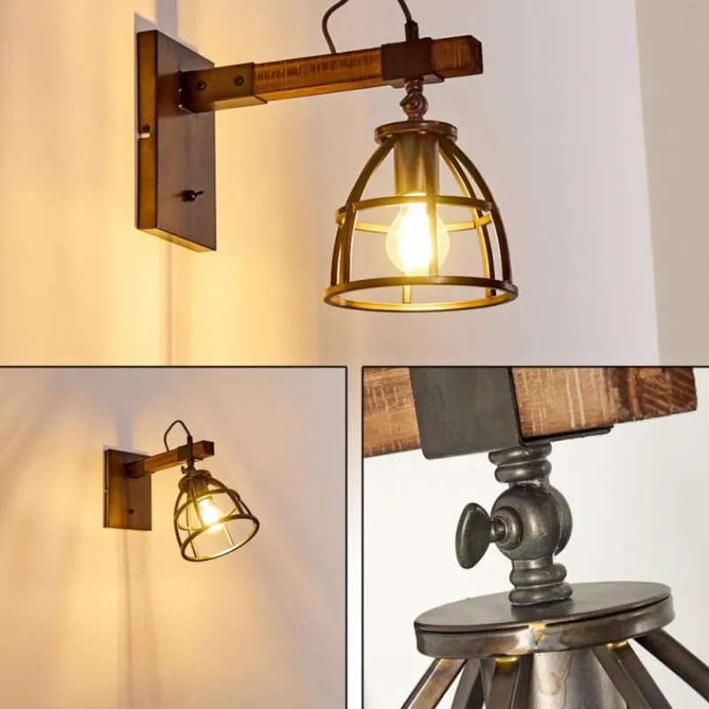 Luminaires Rustiques-hofstein Applique murale Haervej Bois foncé, Noir, 1 lumière