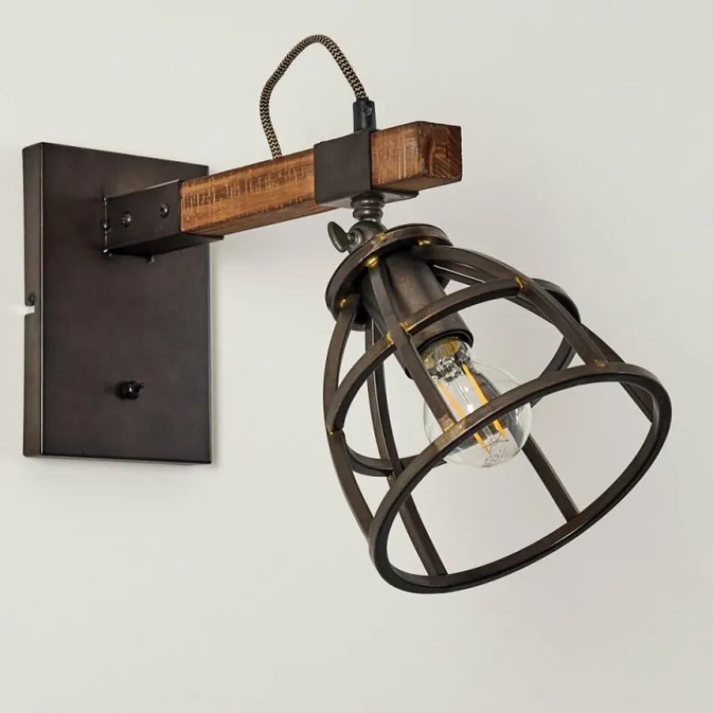 Luminaires Rustiques-hofstein Applique murale Haervej Bois foncé, Noir, 1 lumière