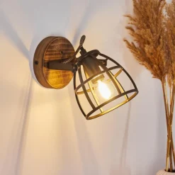 Lampes Industrielles-hofstein Applique murale Haervej Bois foncé, Noir, 1 lumière