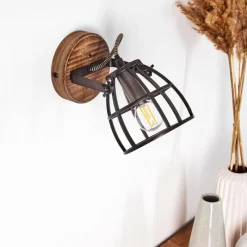 Lampes Industrielles-hofstein Applique murale Haervej Bois foncé, Noir, 1 lumière