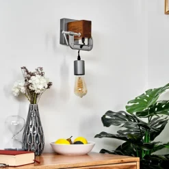 Lampes Industrielles-hofstein Applique murale Hautahi Gris, Bois foncé, 1 lumière