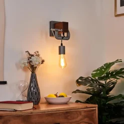 Lampes Industrielles-hofstein Applique murale Hautahi Gris, Bois foncé, 1 lumière