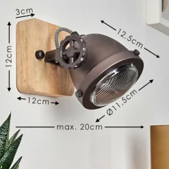 Lampes Industrielles-hofstein Applique murale Herford Brun, Bois foncé, Noir, 1 lumière