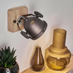 Lampes Industrielles-hofstein Applique murale Herford Brun, Bois foncé, Noir, 1 lumière