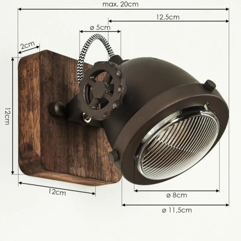 Lampes Industrielles-hofstein Applique murale Herford Brun, Bois foncé, 1 lumière