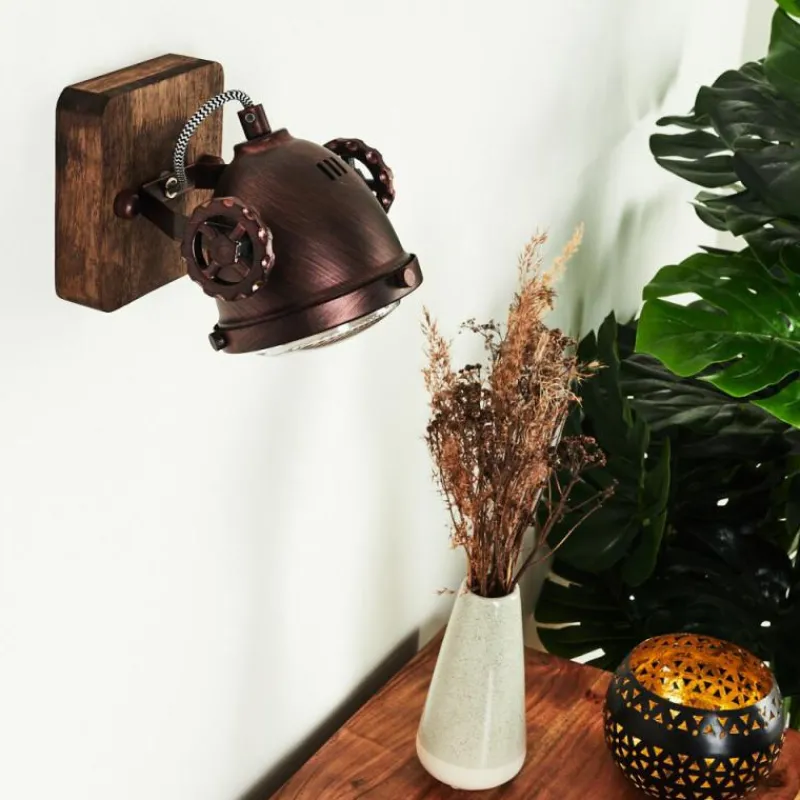 Lampes Industrielles-hofstein Applique murale Herford Bois foncé, Rouille, 1 lumière