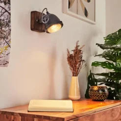 Lampes Industrielles-hofstein Applique murale Herford Gris, Bois foncé, 1 lumière