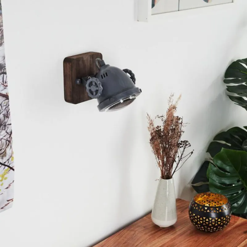 Lampes Industrielles-hofstein Applique murale Herford Gris, Bois foncé, 1 lumière