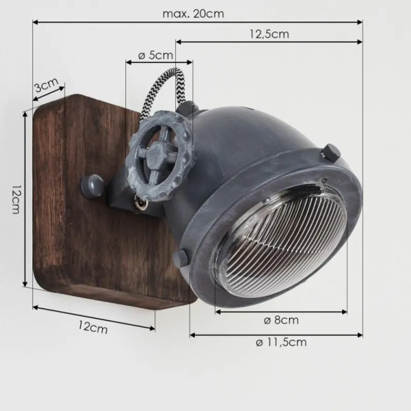 Lampes Industrielles-hofstein Applique murale Herford Gris, Bois foncé, 1 lumière