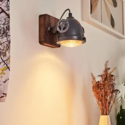 Lampes Industrielles-hofstein Applique murale Herford Gris, Bois foncé, 1 lumière