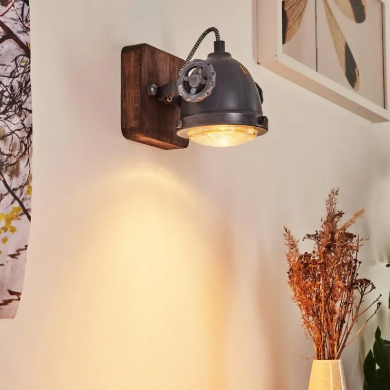 Lampes Industrielles-hofstein Applique murale Herford Gris, Bois foncé, 1 lumière