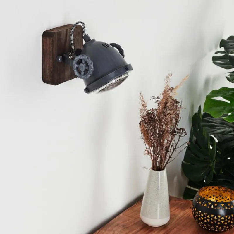 Lampes Industrielles-hofstein Applique murale Herford Gris, Bois foncé, 1 lumière