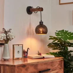 Lampes Vintages & Rétros-hofstein Applique murale Imana Bois foncé, Noir, 1 lumière