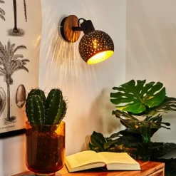 Lampes Vintages & Rétros-hofstein Applique murale Imana Bois foncé, Noir, 1 lumière