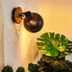 Lampes Vintages & Rétros-hofstein Applique murale Imana Bois foncé, Noir, 1 lumière