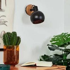 Lampes Vintages & Rétros-hofstein Applique murale Imana Bois foncé, Noir, 1 lumière