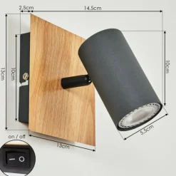 Lampes En Bois-hofstein Applique murale Javel Gris, Couleur bois, Noir, 1 lumière