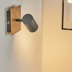Lampes En Bois-hofstein Applique murale Javel Gris, Couleur bois, Noir, 1 lumière