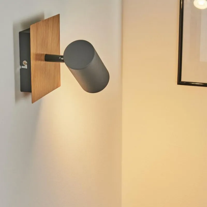 Lampes En Bois-hofstein Applique murale Javel Gris, Couleur bois, Noir, 1 lumière