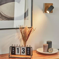 Lampes En Bois-hofstein Applique murale Javel Gris, Couleur bois, Noir, 1 lumière