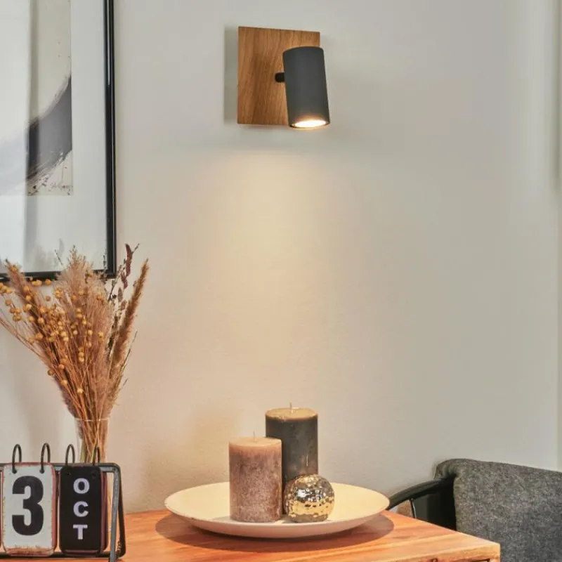 Lampes En Bois-hofstein Applique murale Javel Gris, Couleur bois, Noir, 1 lumière