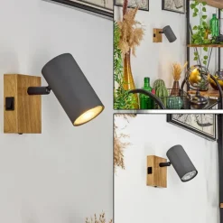 hofstein Applique murale Javel Gris, Couleur bois, Noir, 1 lumière