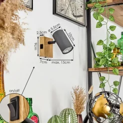 hofstein Applique murale Javel Gris, Couleur bois, Noir, 1 lumière