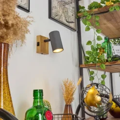 hofstein Applique murale Javel Gris, Couleur bois, Noir, 1 lumière