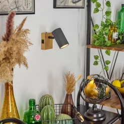 hofstein Applique murale Javel Gris, Couleur bois, Noir, 1 lumière