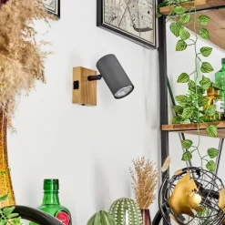 hofstein Applique murale Javel Gris, Couleur bois, Noir, 1 lumière