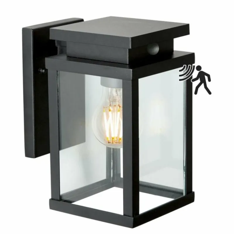 KS Verlichting Applique murale Jersey Noir, 1 lumière, Détecteur de mouvement