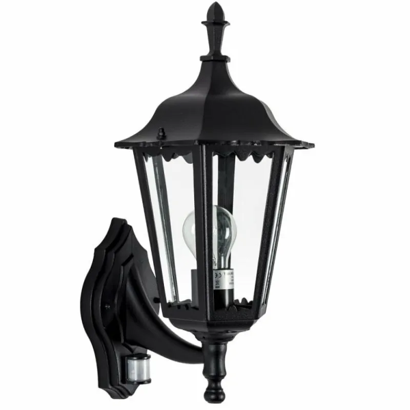 Luminaires Rustiques-KS Verlichting Applique murale Ancona Noir, 1 lumière, Détecteur de mouvement