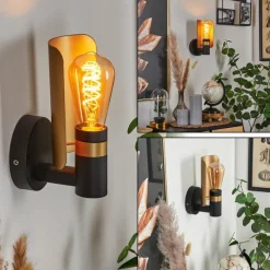 Lampes Vintages & Rétros-hofstein Applique murale Labansiek Laiton, Noir, 1 lumière