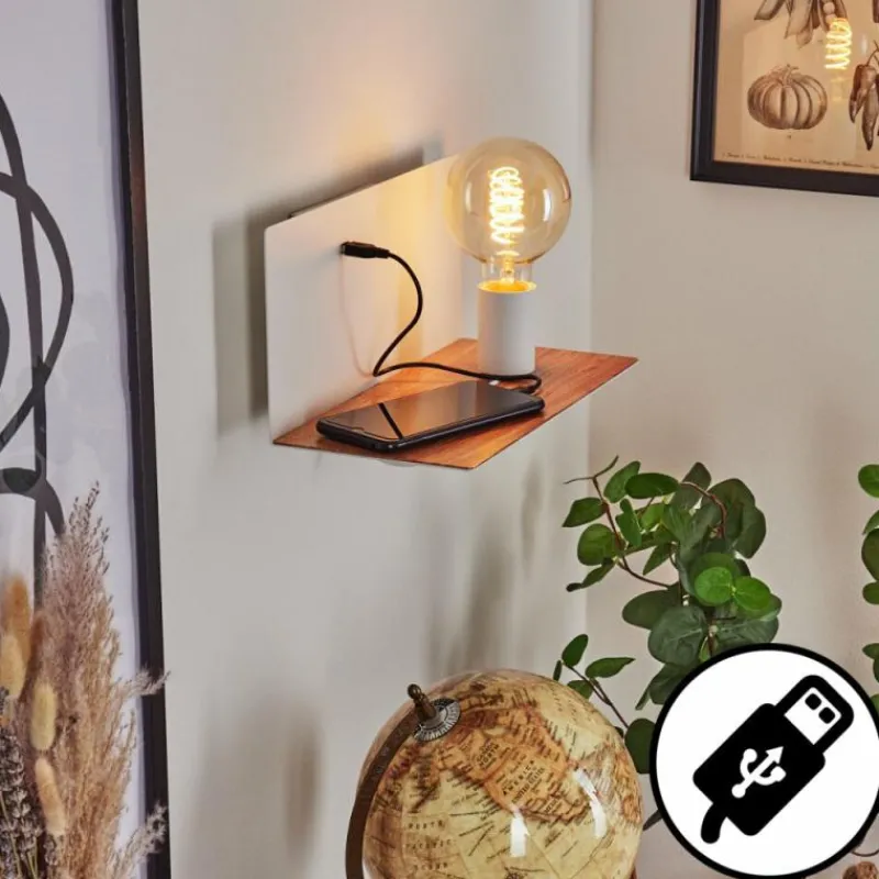 hofstein Applique murale Lafinur Brun, Couleur bois, Blanc, 1 lumière