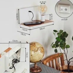 hofstein Applique murale Lafinur Brun, Couleur bois, Blanc, 1 lumière